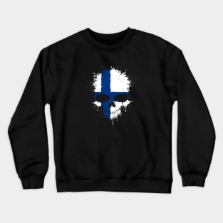 Chaotic Finnish Flag Splatter Skull Crewneck Sweatshirt